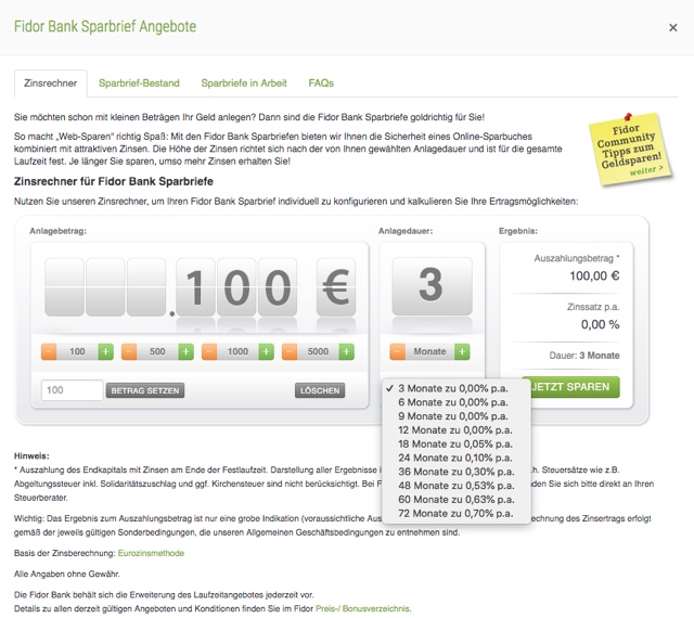 Fidor Bank Sparbrief Angebot